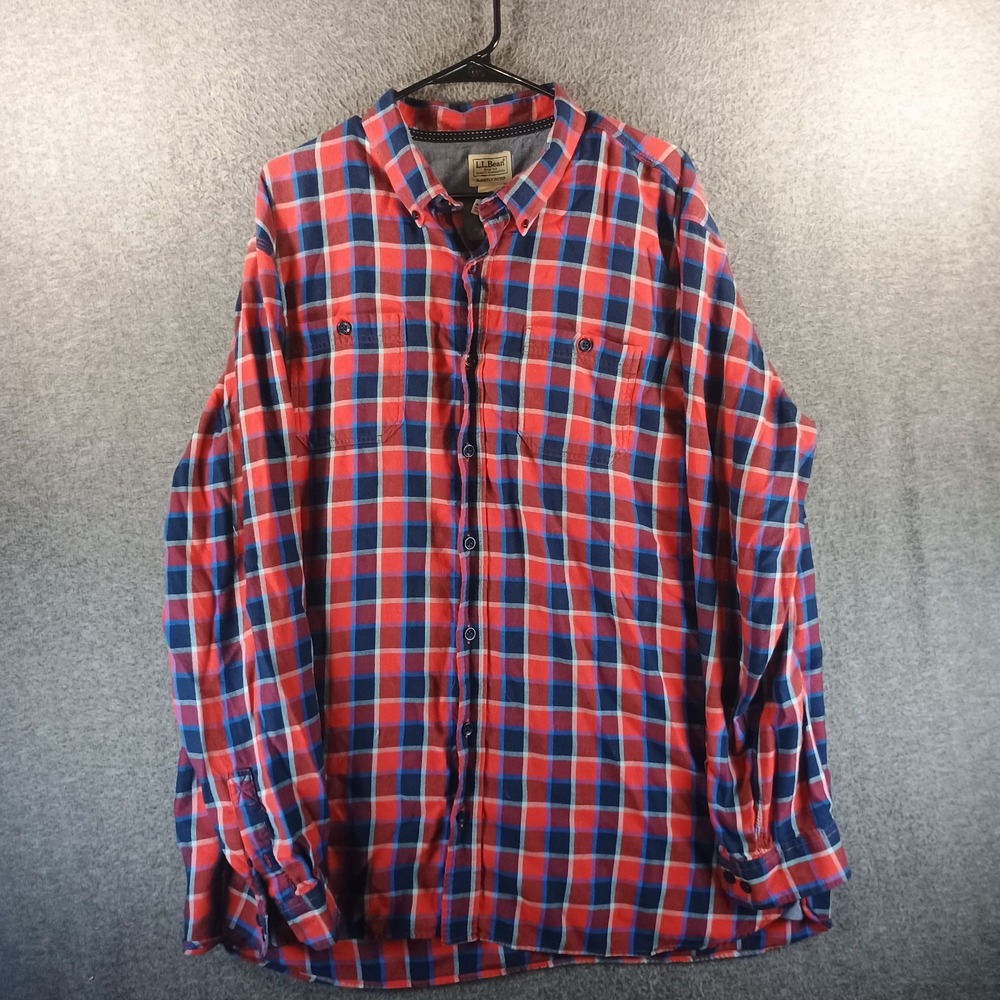 LL Bean Scotch Plaid‎ Flannel Slightly Fitted Mens XXL-Tall Red Blue Checkered